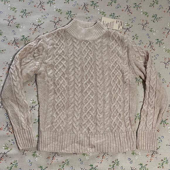 NWT Muji Cable Knit Sweater Mockneck Ribbed Wool Pullover Oatmeal Size XS - Picture 1 of 5